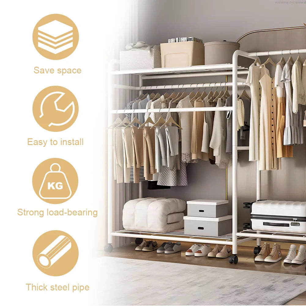 Heavy Duty Clothes Rack – Double Rod & 3 Shelves