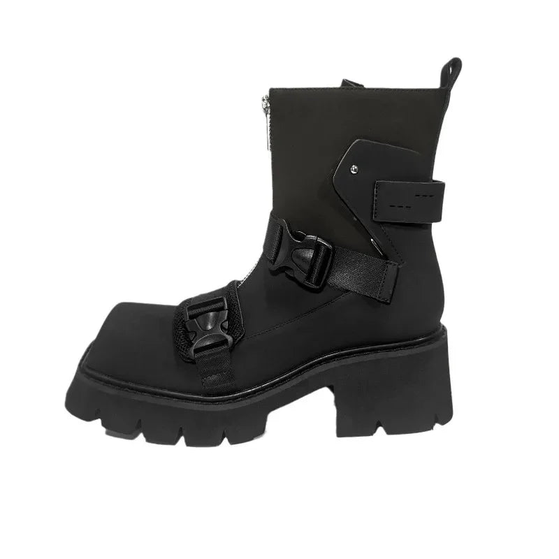 Square Toe Chelsea Motorcycle Boots – Super High Heel