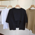 Summer Vintage Women's Short Sleeve Tee Korean Casual Backless Oversize T-Shirt Round Neck Short-Sleeved Crop Tops Y2k Brown Top