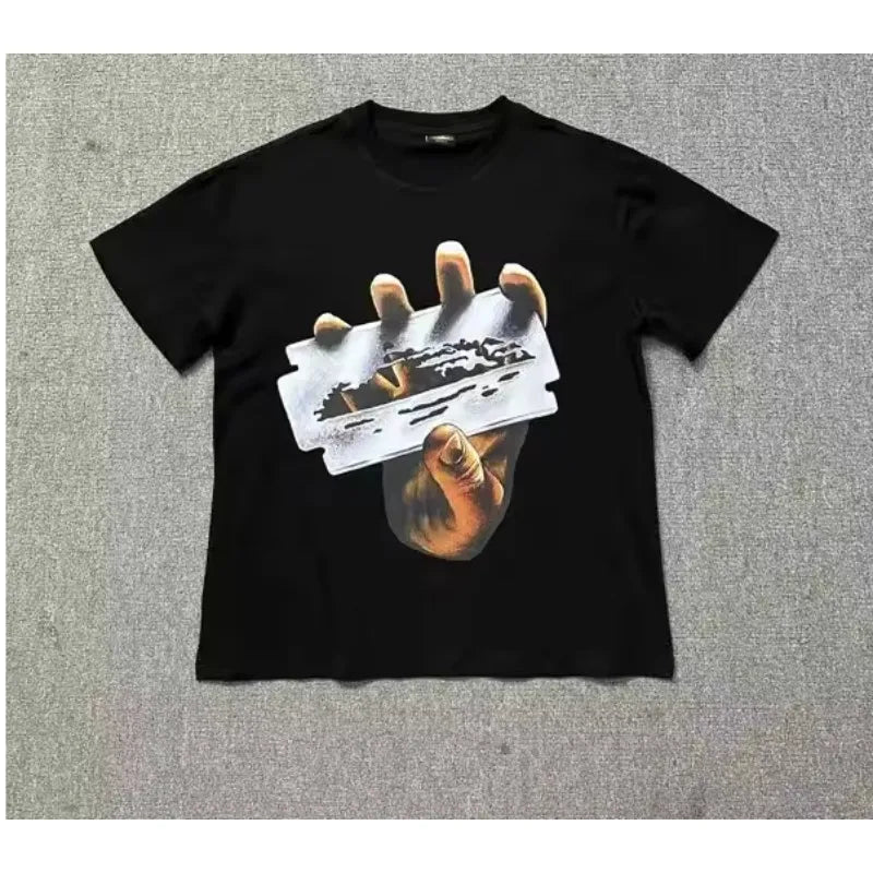 American Street Hip Hop Retro Short Sleeve T-Shirt Printed Women's Loose Cotton Crew Neck Couple Summer T-Shirt Harajuku