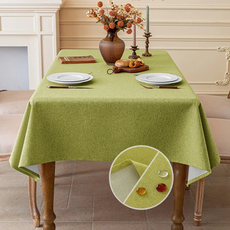SOLID LINEN-LOOK WATERPROOF TABLECLOTH - Oil & Dust Resistant Rectangle Cover - Every Meal, No Stress