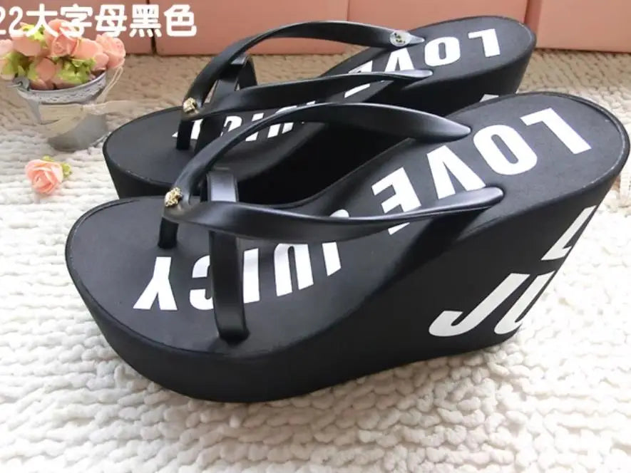 Platform Wedges Sandals Wedges Flip Flops High Heel Sandals Slippers White Beach Sandals Bohemia Flip Flops Pink size 32--43