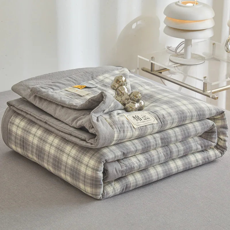 WASHED COTTON SUMMER QUILT - Long-Staple Fill, Plaid Quilting - Soft Nights, 9 Colors