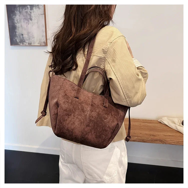 Light Luxury Solid PU Hasp Shoulder Bag for Women Commuting Frosted Leather Handbag 2026 Hot Sale Large Capacity Niche Tote Bags