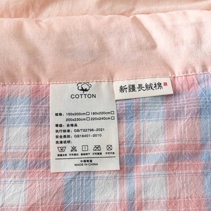 WASHED COTTON SUMMER QUILT - Long-Staple Fill, Plaid Stitch - Cool Nights