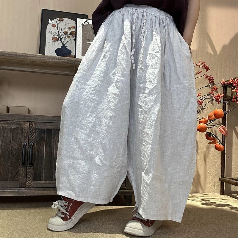 Wide Leg Linen Ankle Pants