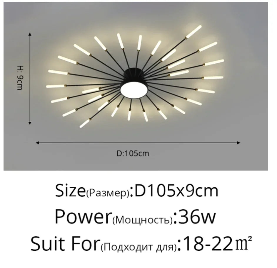 Modern LED Ceiling Chandelier – Black/Gold, 12–42 Heads, Dimmable