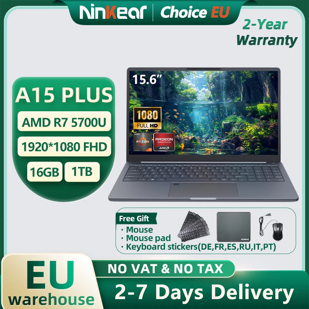 Ninkear A15 Plus 15.6" FHD Laptop - Slim Power for Work & Study