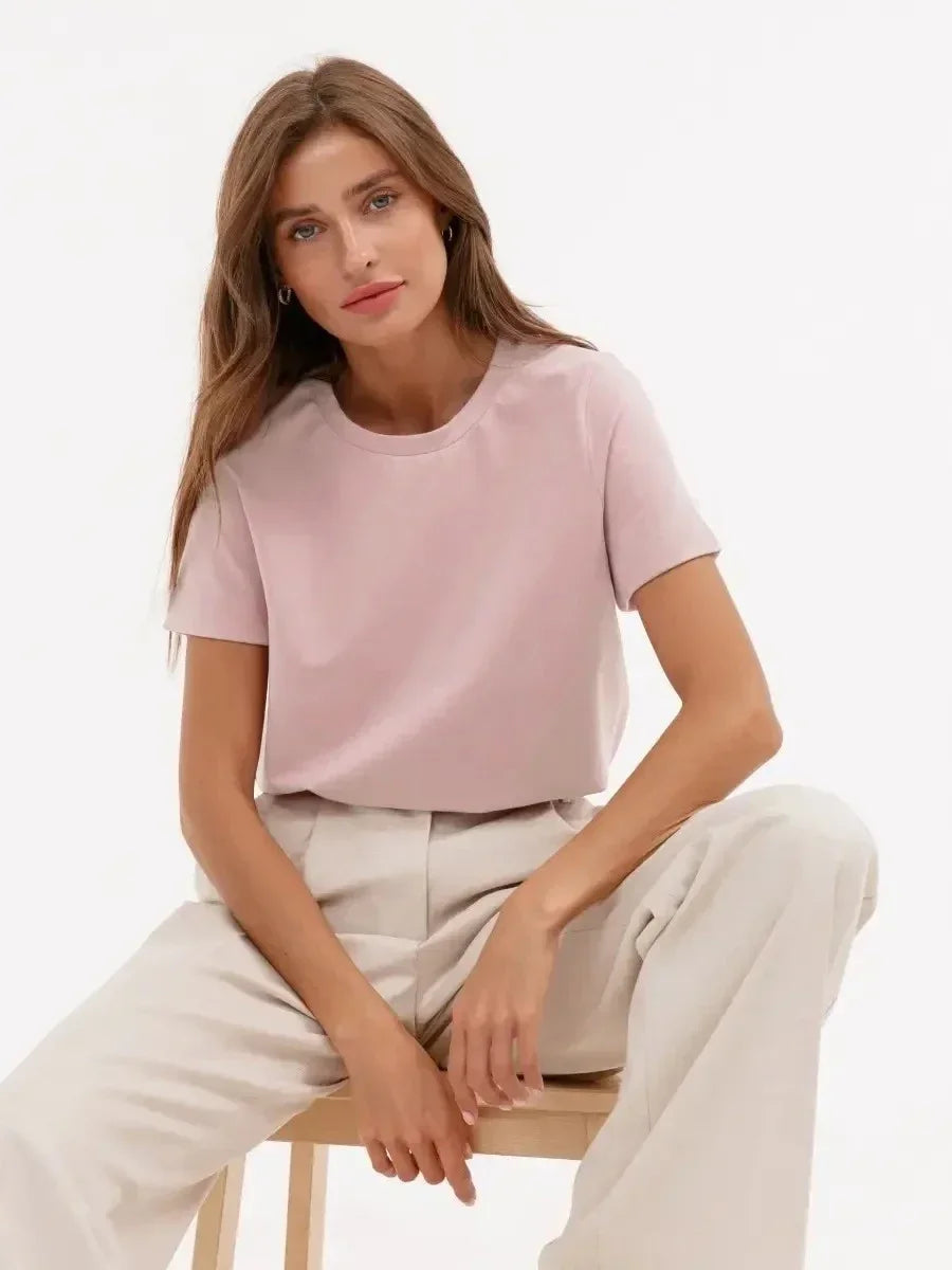 Bornladies Summer 100% Cotton Women's T-shirt Basic Fashionable Solid Lady Short Sleeve Loose Tops 230g/㎡