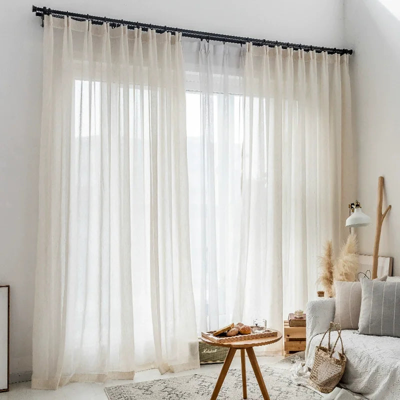 S-FOLD LINEN-LOOK SHEER CURTAINS - 80gsm Yarn Tulle, 5 Headings - Elegant Waves, Easy Rooms