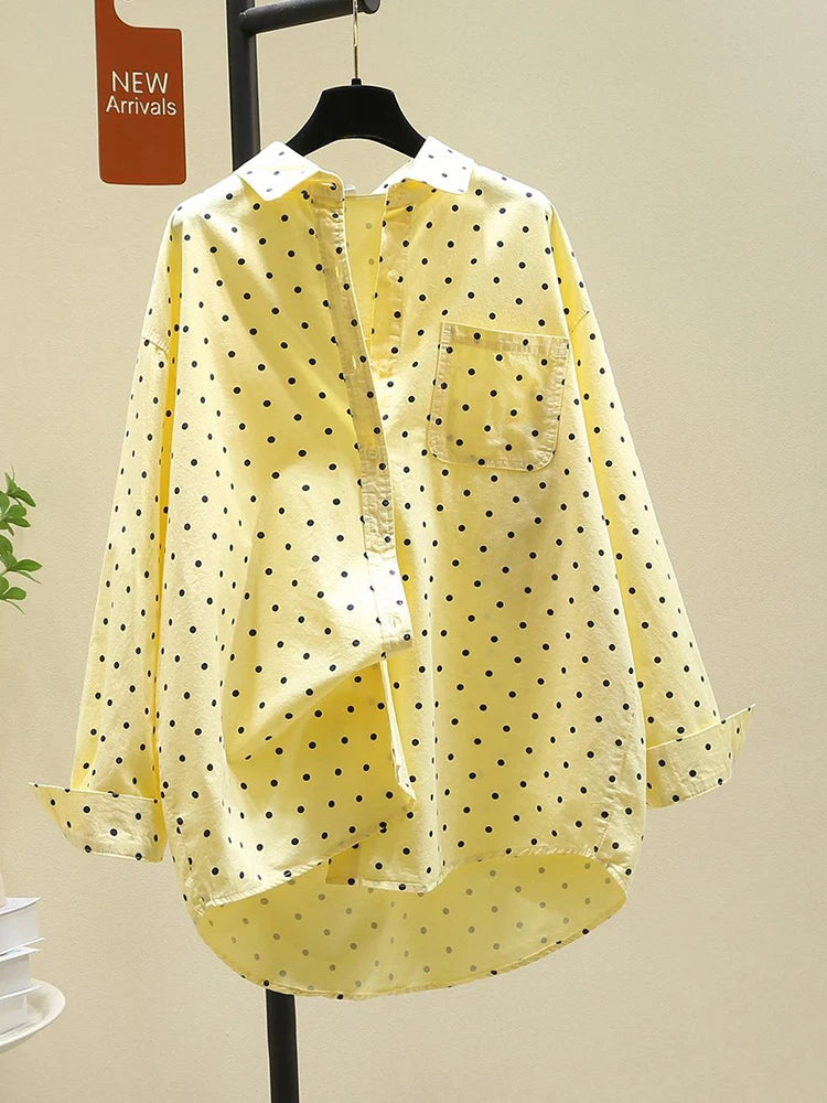PURE COTTON DOT SHIRT - Full Button, Loose Fit - Easy Casual