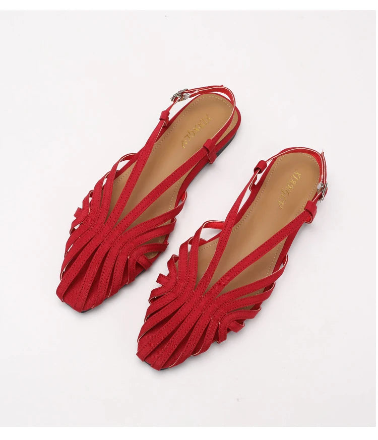 ZAROY Narrow Band Women Flat Sandals Large Size Designer Brand Banquet Wedding Shoes Summer Hollow Beach Gladiator Sandals