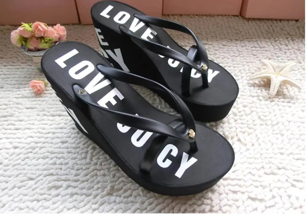 Platform Wedges Sandals Wedges Flip Flops High Heel Sandals Slippers White Beach Sandals Bohemia Flip Flops Pink size 32--43