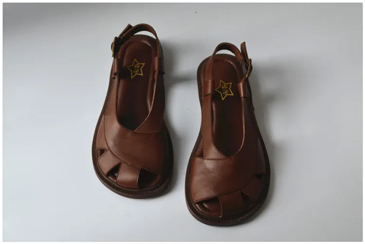 Careaymade-Genuine Leather wide toe big size sandals women's shoes original Handmade single breathable soft sole casual sandals