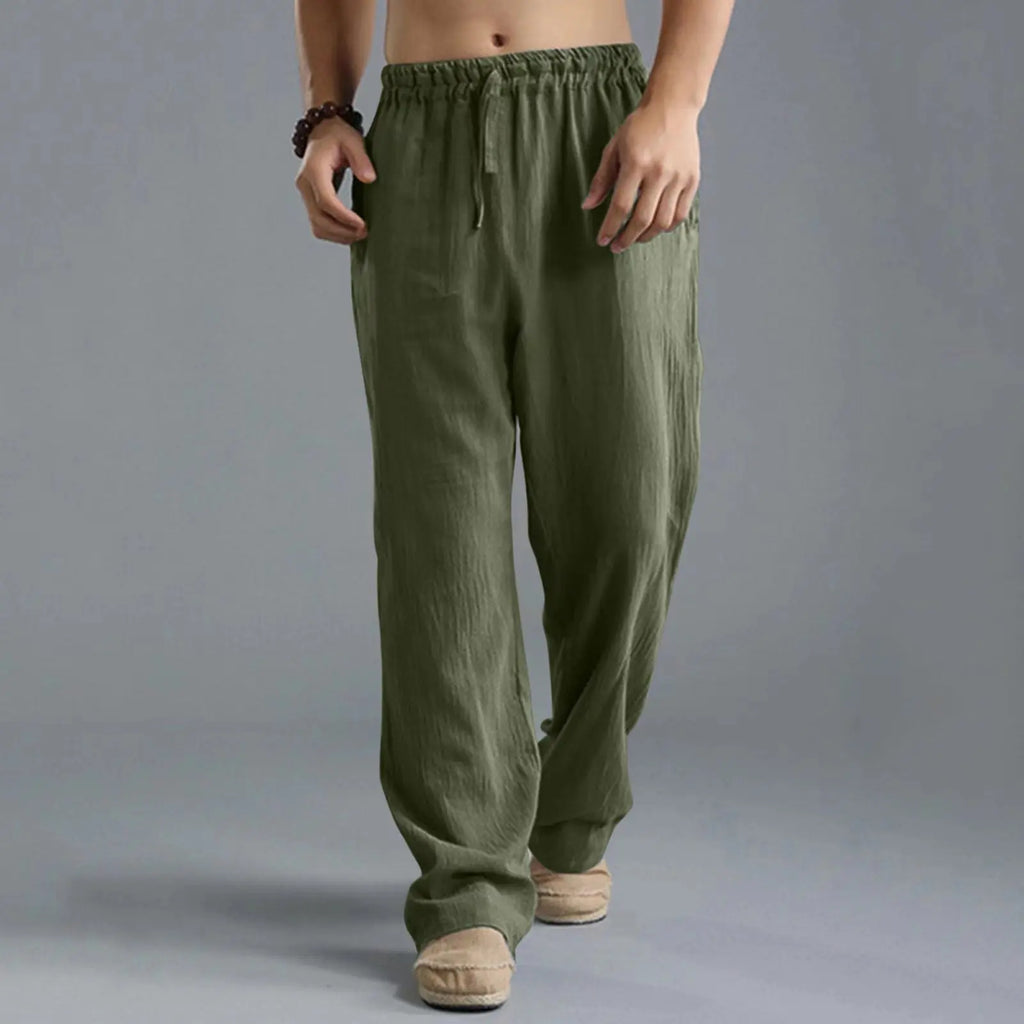 COTTON LINEN STRAIGHT LEG PANTS - Elastic Waist, 11 Colors - Relaxed Ease