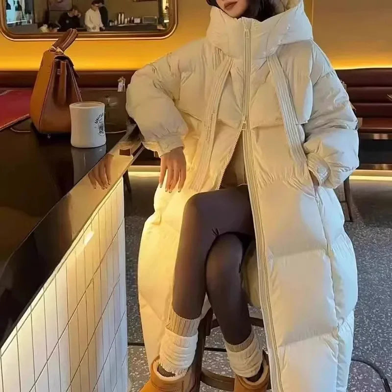 Long Hooded Cotton Overcoat – Loose Thick Winter Coat