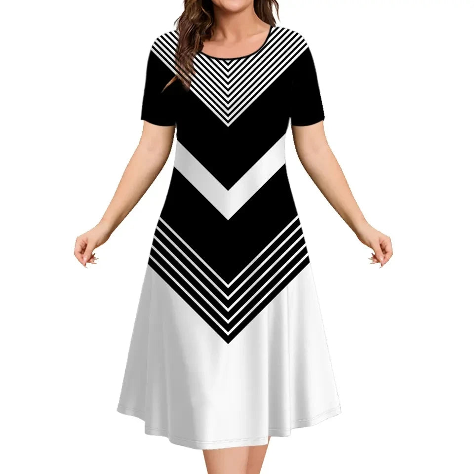 Oversized Summer Women's Short Sleeve Dress Plus Size 9XL Women's Loose Short Dress Casual Printed Fashion Party Dresses 2025