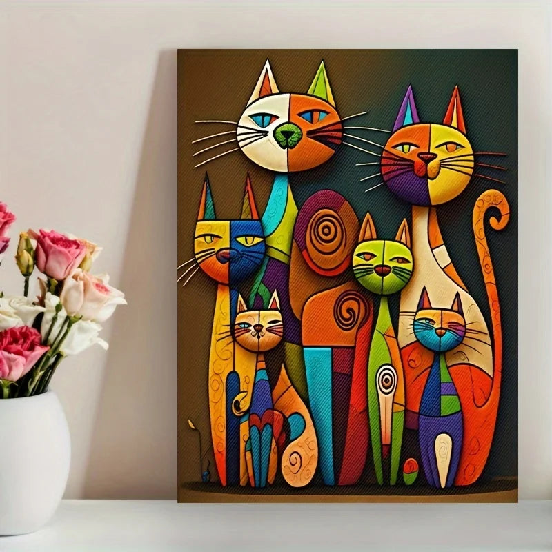 Colorful Cat Canvas Print - Frameless Rainbow - Playful Pop