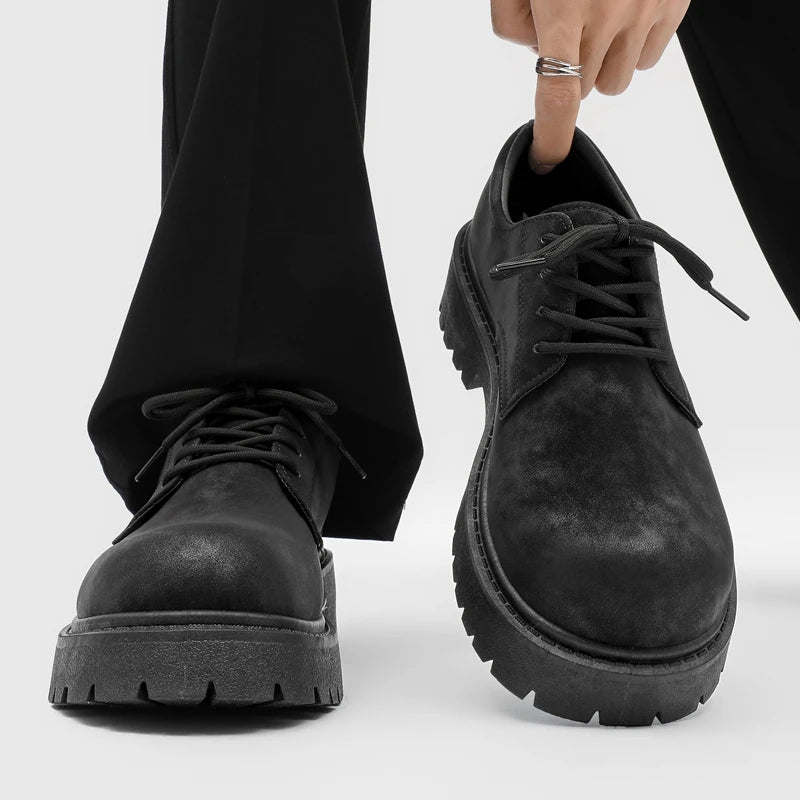 RISE UP - Men's Retro Platform High-Top Derby Shoes - Height Boosting Workwear Leather