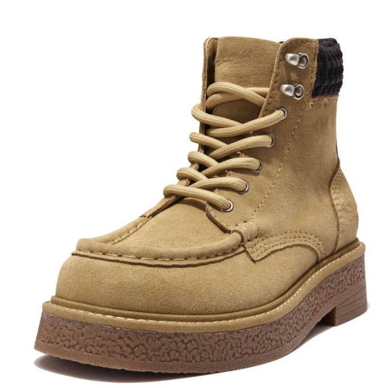 Desert Boots - Genuine Leather Square Toe Height Increasing Sheepskin Lining Handmade