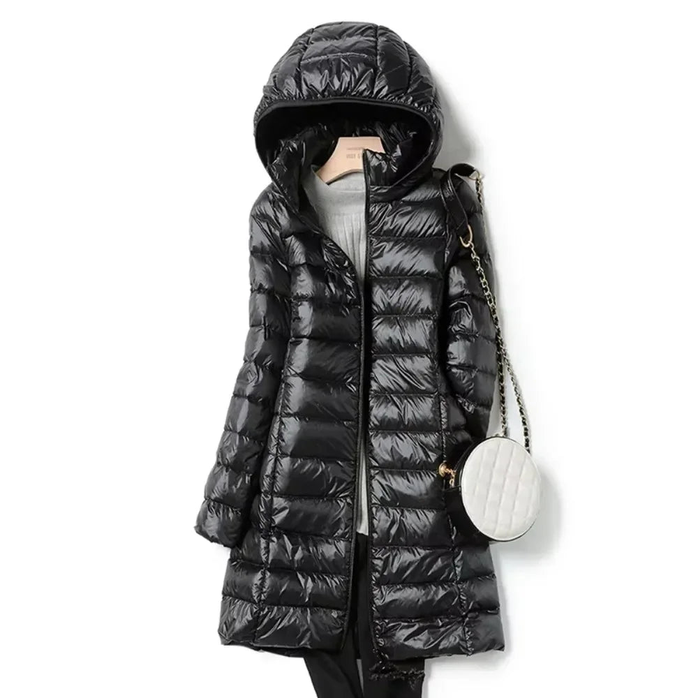 Slim Long Parka – Detachable Hood Light Down Fill