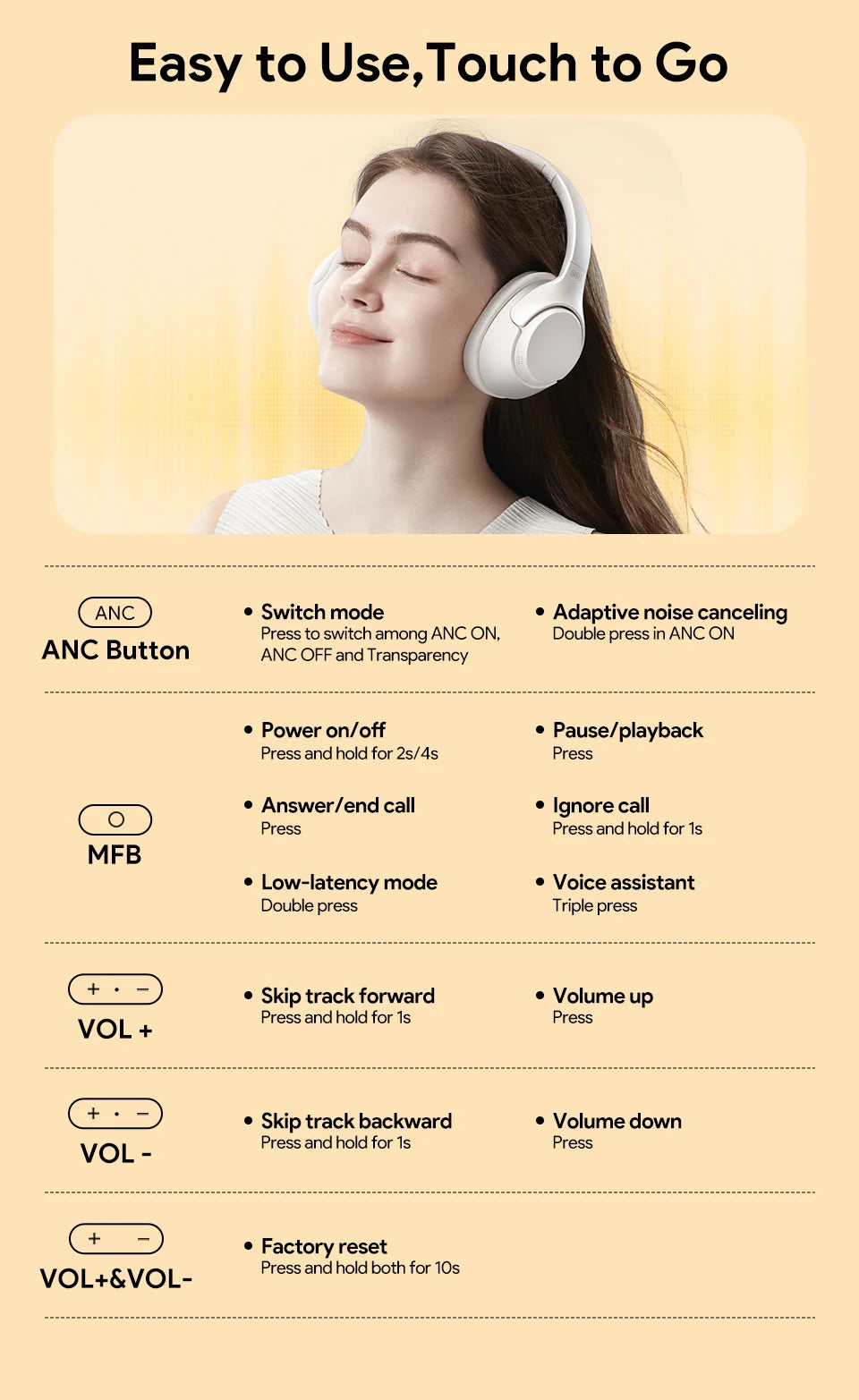 QCY H3 ANC Wireless Headphones BT 5.4 Hi-Res 43dB