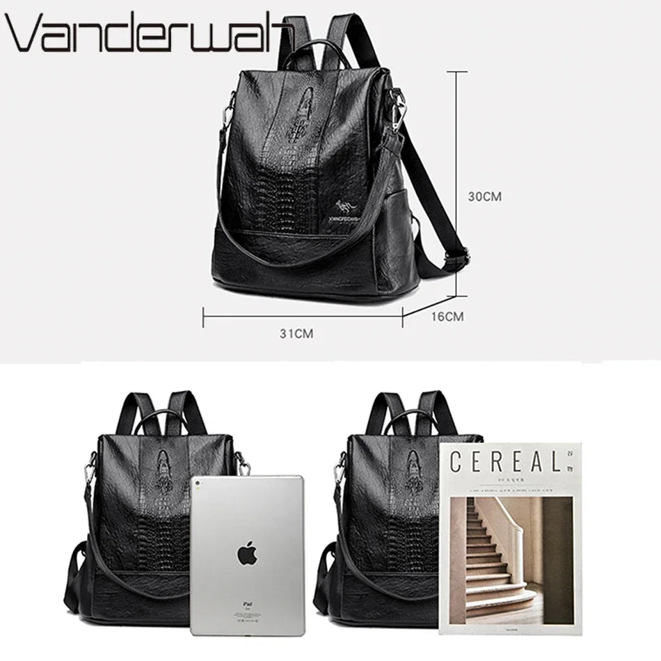 Crocodile Embossed Leather Backpack