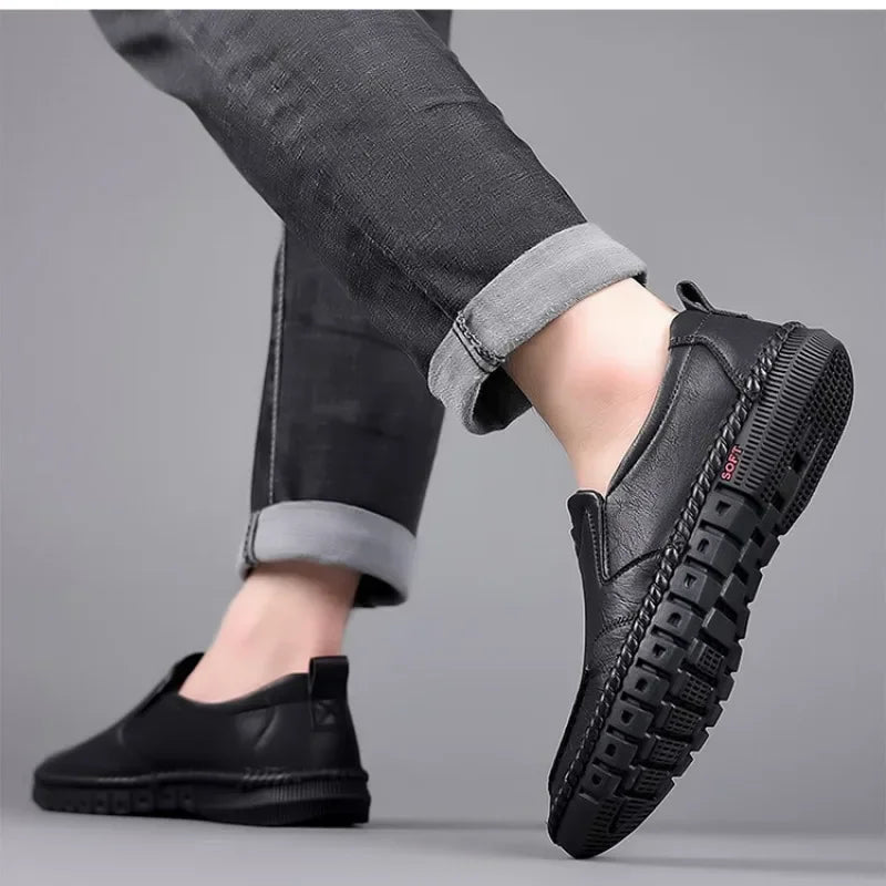 STITCH CRAFT - Men's Hand-Stitched Genuine Leather Slip-On Shoes - Business Formal Wedding Footwear