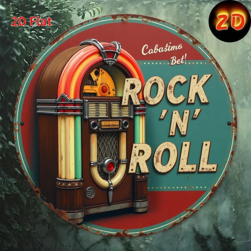 Rock 'n' Roll Jukebox Sign - Neon-Style Aluminum - Bedroom Retro
