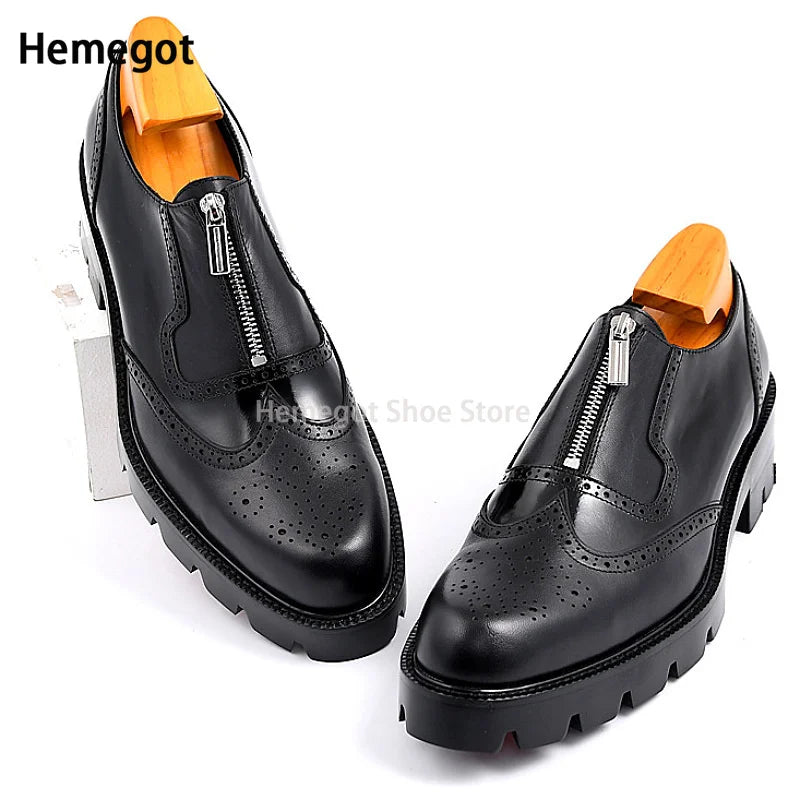 Men's Genuine Leather Brogue Oxford Slip-On - Formal Dress Shoes EU 37-45