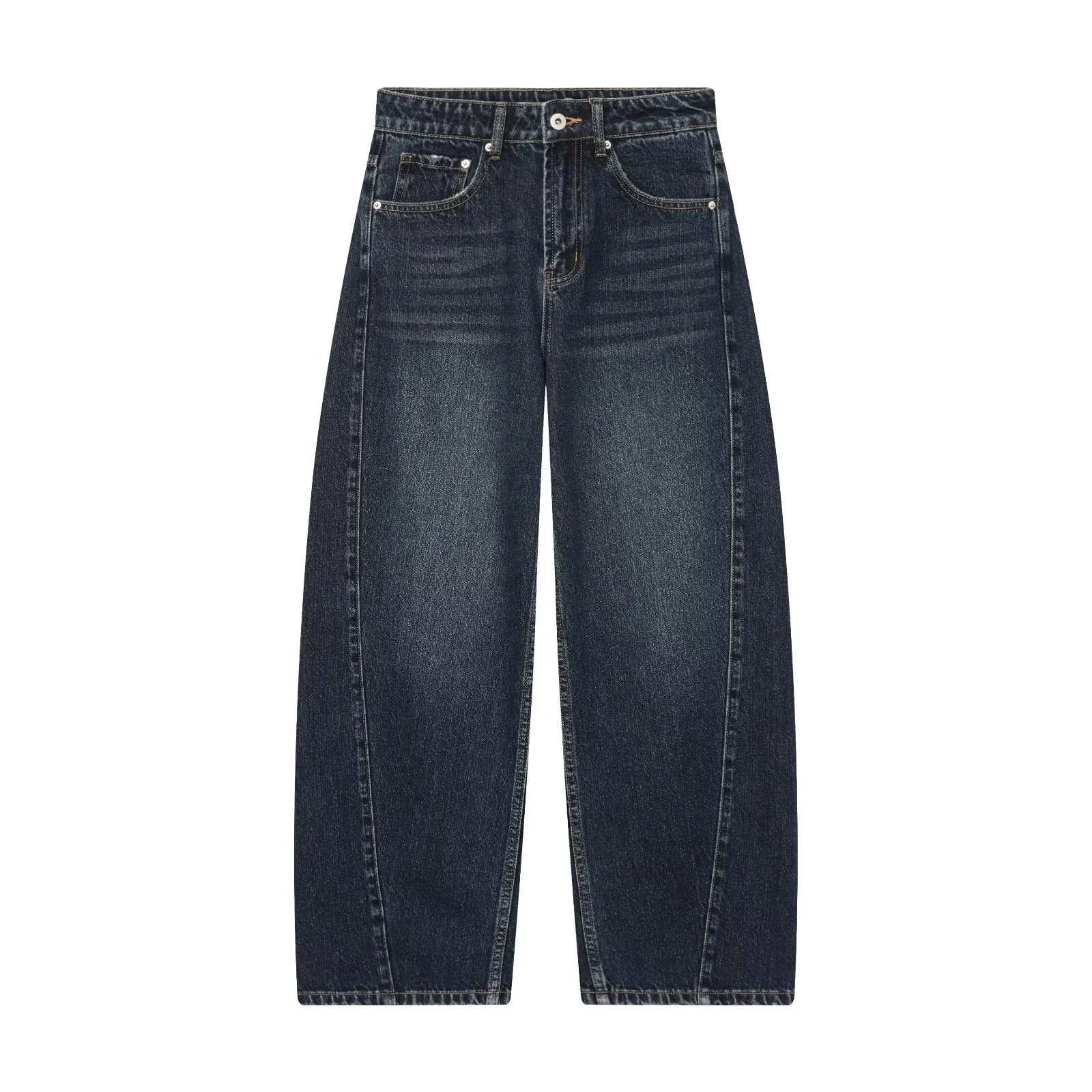 Balloon Sickle Barrel Jeans - Mid Waist Curved Wide Leg