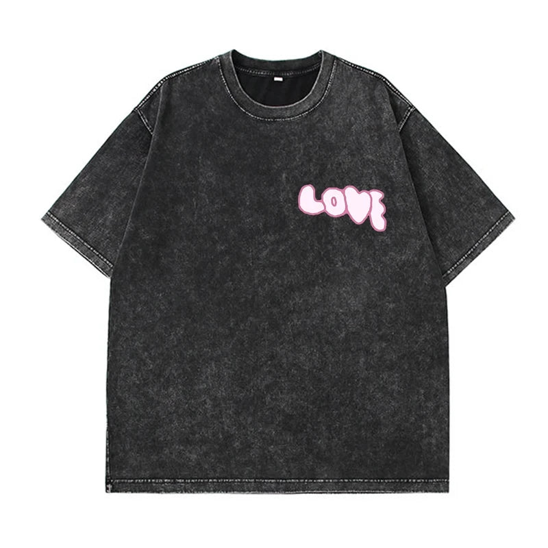 Women Leopard Letter Printed Washed T-shirt Cotton Oversized Womans Tops Fashion O-Neck Short Sleeve Tees Y2k Female Clothes