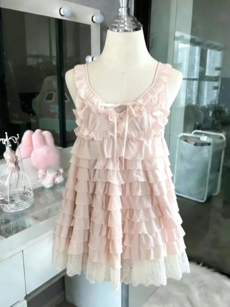 Japanese Fake Two Piece Striped Lolita Long Sleeve Shirts Women Y2k High Waist Striped Cake Skirts Spring Summer New Sets