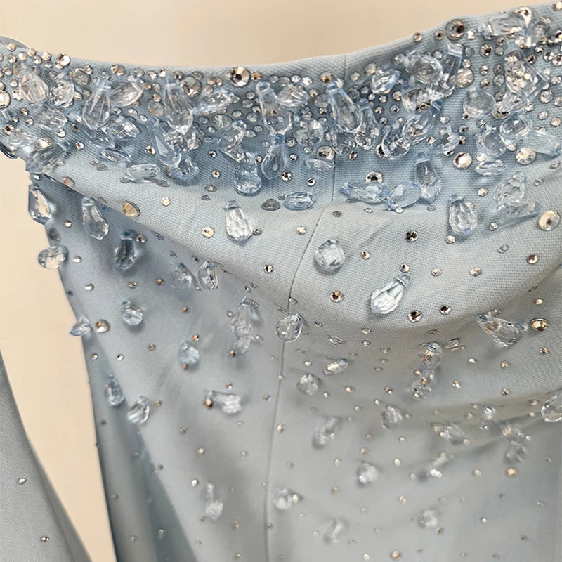 Sky Blue Beaded Gown - A-Line - Evening Grace