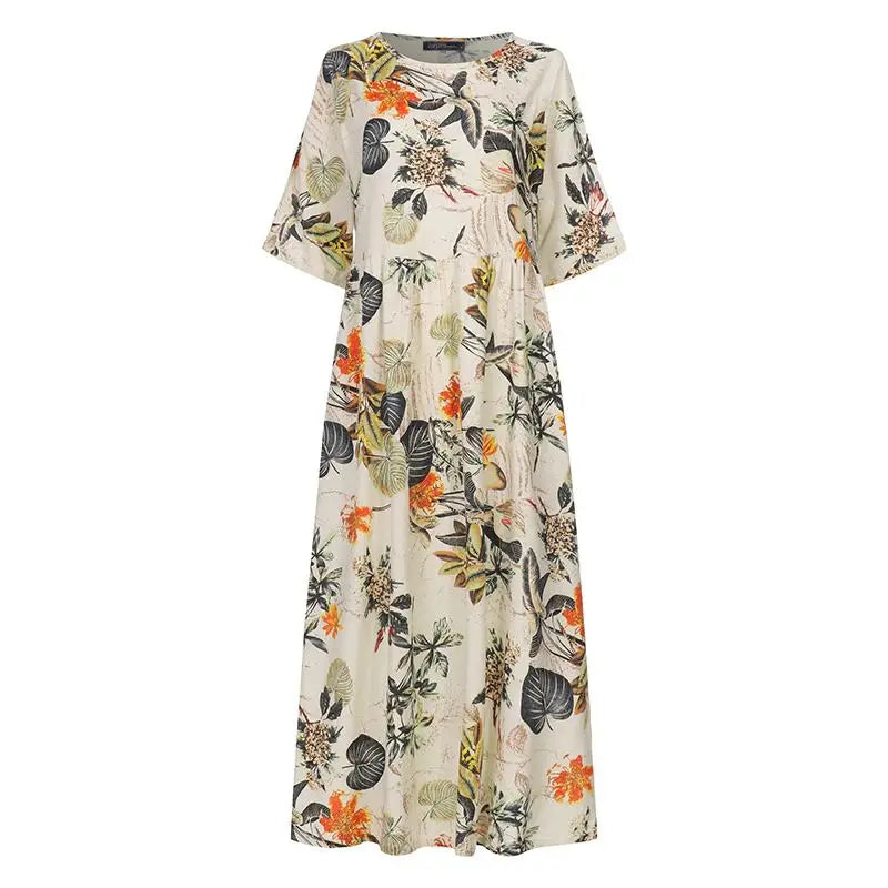 Women's Summer Short Sleeve Sundress ZANZEA Woman Floral Printed Dress Bohemian Elegant Casual Oversized  Holiday Long Dresses