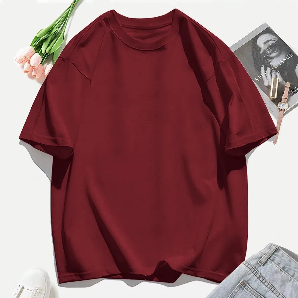 Woman 100% Cotton T Shirts Solid Color Casual T-Shirt O-Neck Summer Tops For Women Fashion Oversized Female Sportswear