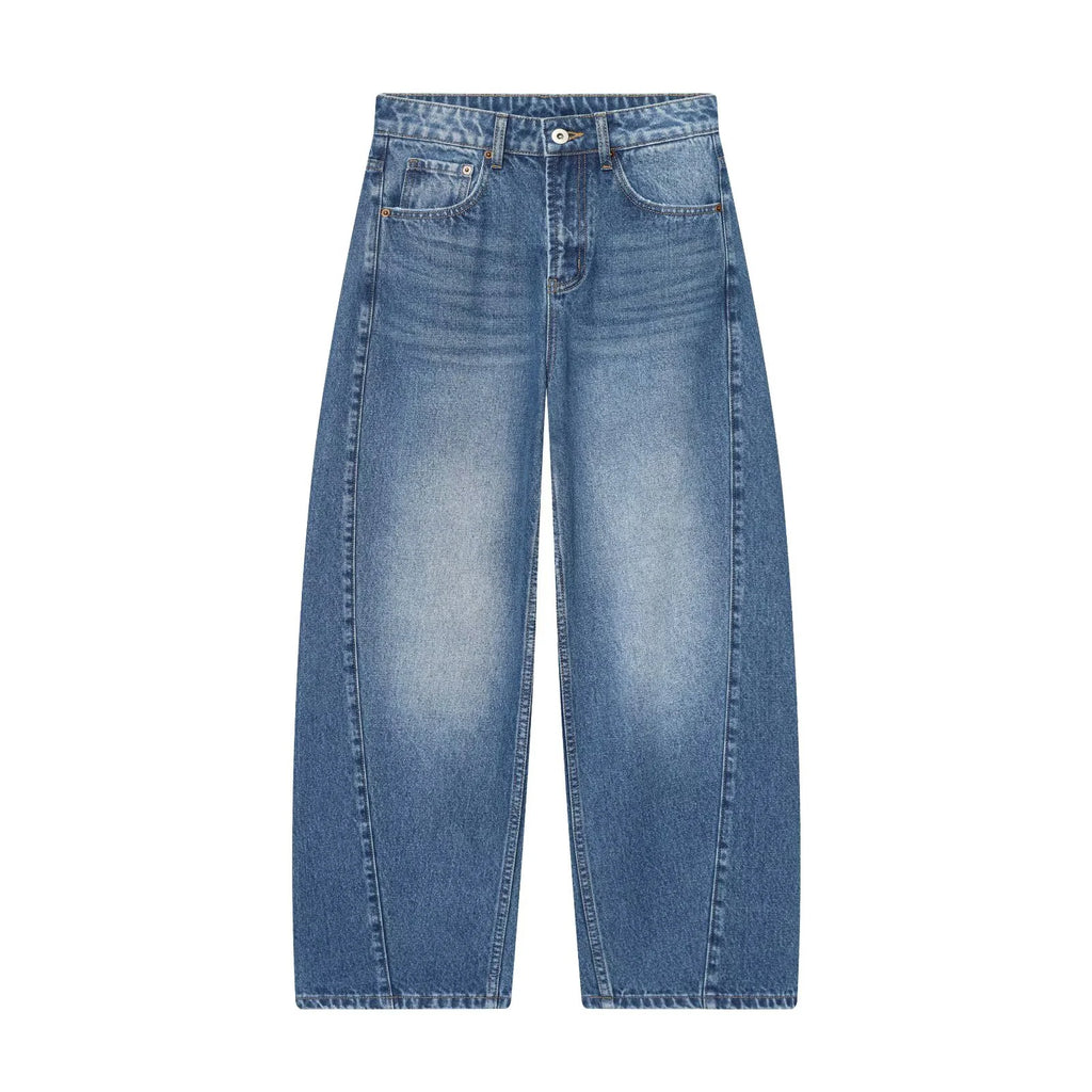 Balloon Sickle Barrel Jeans - Mid Waist Curved Wide Leg