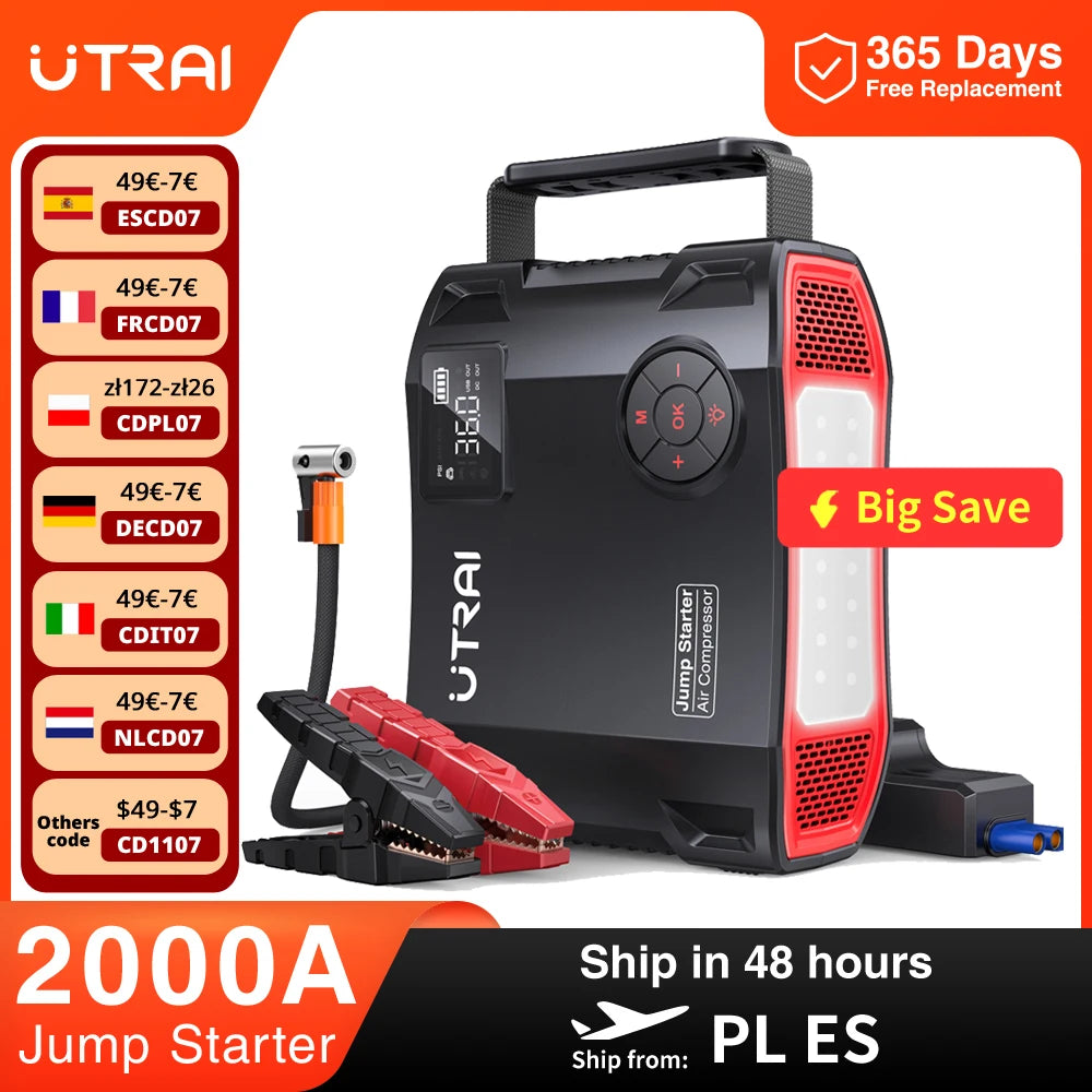 Jstar 5 Jump Starter - 2000A & Tire Pump - Road-Trip Backup