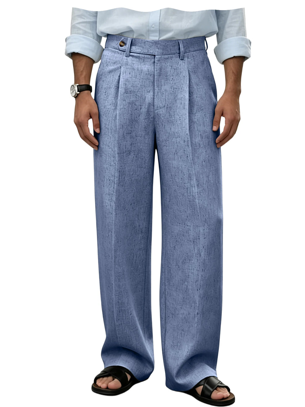 Men's Linen Wide Leg Pants High Waist Casual Loose Fit Straight Leg Suit Trousers Holiday Beach Daily Office Wear