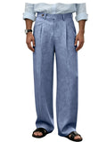 Men's Linen Wide Leg Pants High Waist Casual Loose Fit Straight Leg Suit Trousers Holiday Beach Daily Office Wear