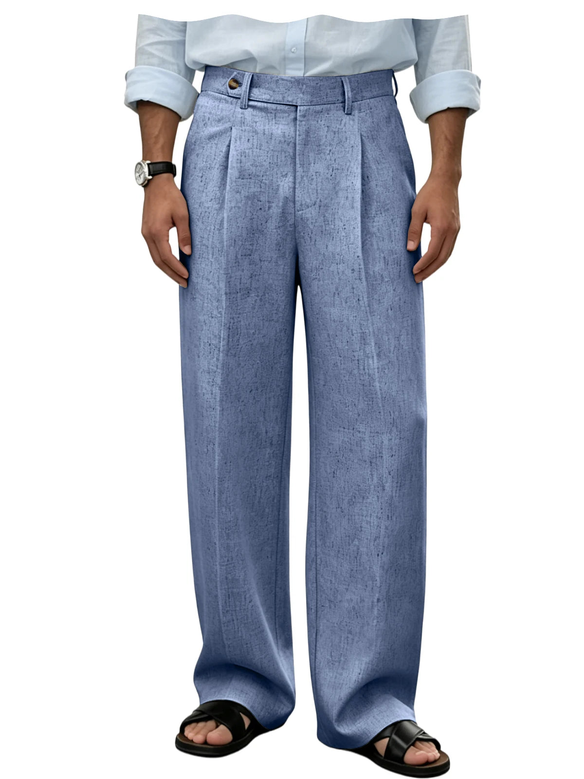 Men's Linen Wide Leg Pants High Waist Casual Loose Fit Straight Leg Suit Trousers Holiday Beach Daily Office Wear