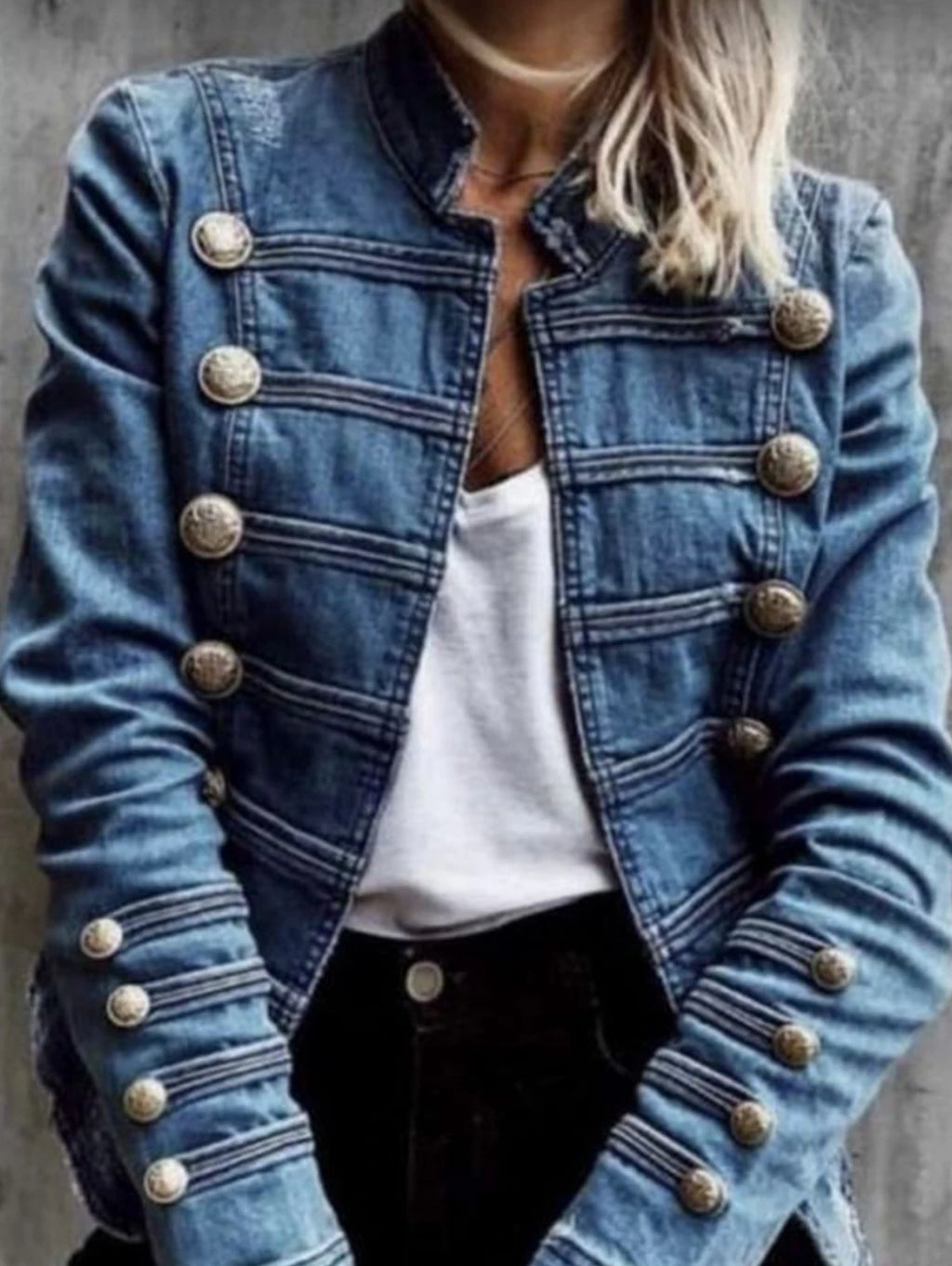 Vintage Slim Denim Coat - Stand-Collar