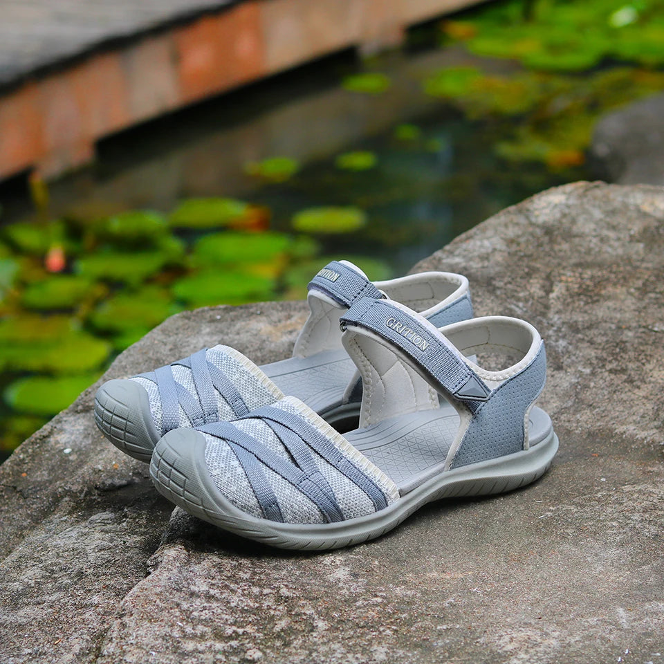 GRITION Women Sandals Casual Outdoor Shoes Closed Toe Flat Heels Elastic Fabric New Fashion 36-41 Ladies Trekking Hiking Sandals
