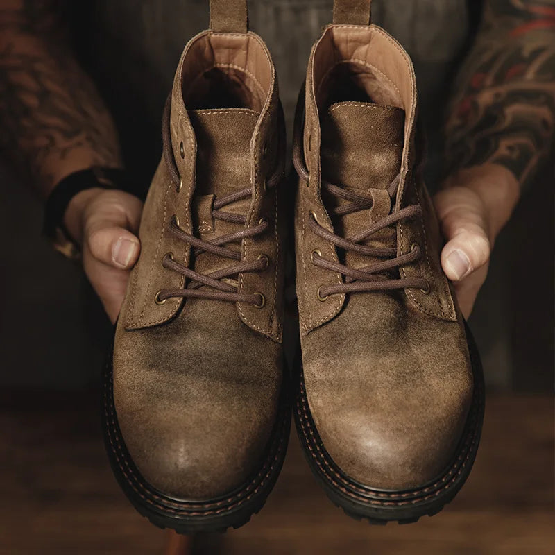 MADEN DESERT - Vintage Split Suede Ankle Boots Men - Double Welt, Rugged Sole, Lace-Up