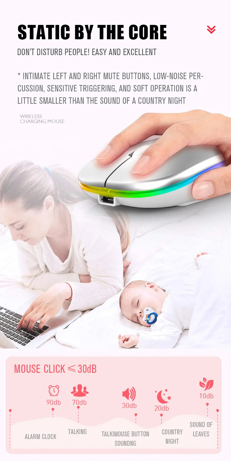 Rechargeable Bluetooth Wireless Mouse with 2.4GHz USB RGB 1600DPI Mouse for Computer Laptop Tablet PC MacBook Gaming Mouse Gamer