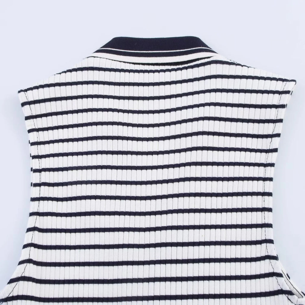 Summer New Fashion Style Ribbed Sleeveless Polo Collar T-shirt Sports Style Polo Shirt Vest Top Women's Clothing
