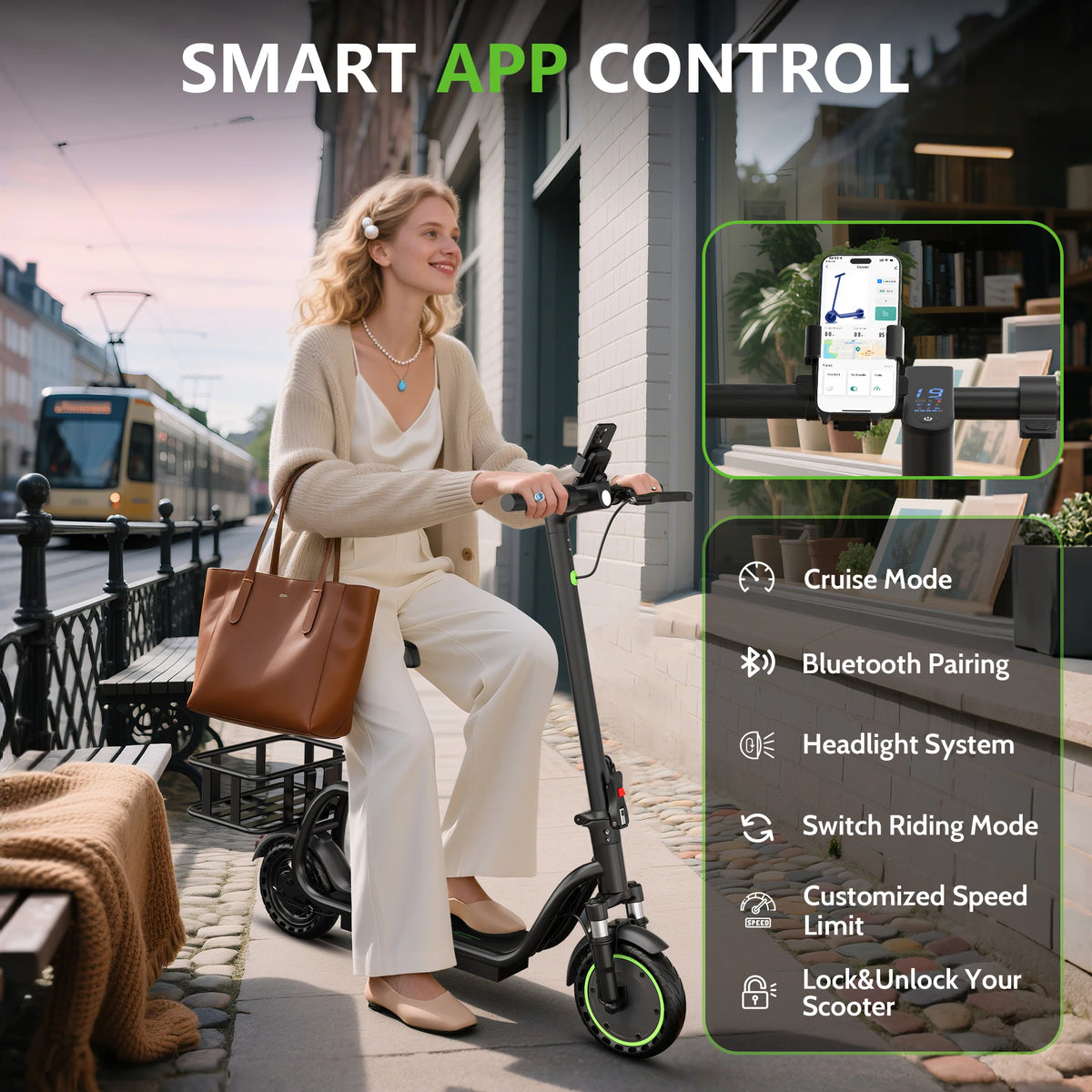 AOVOPRO ELECTRIC SCOOTER - 35 KM Range, Seat & Basket - Smart Rides