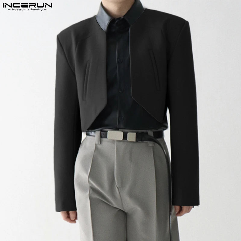 CROP BLAZER - Men's Solid Color Open Stitch Irregular Crop Blazer - 2 Colors, S–5XL