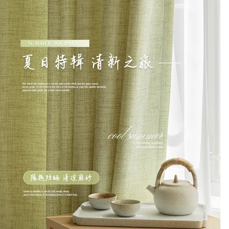 COTTON LINEN SEMI-SHEER CURTAINS - Woven Texture, 5 Colors - Filtered Light