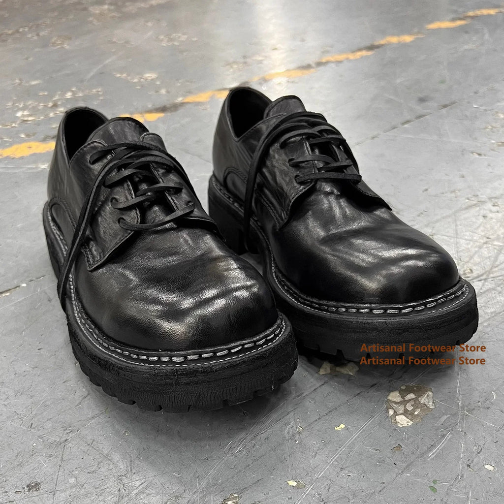 ROUND CHIEF - Men's Thick-Sole Height-Increase Derby Shoes - Lace-Up Big Round Toe Casual Designer Shoes